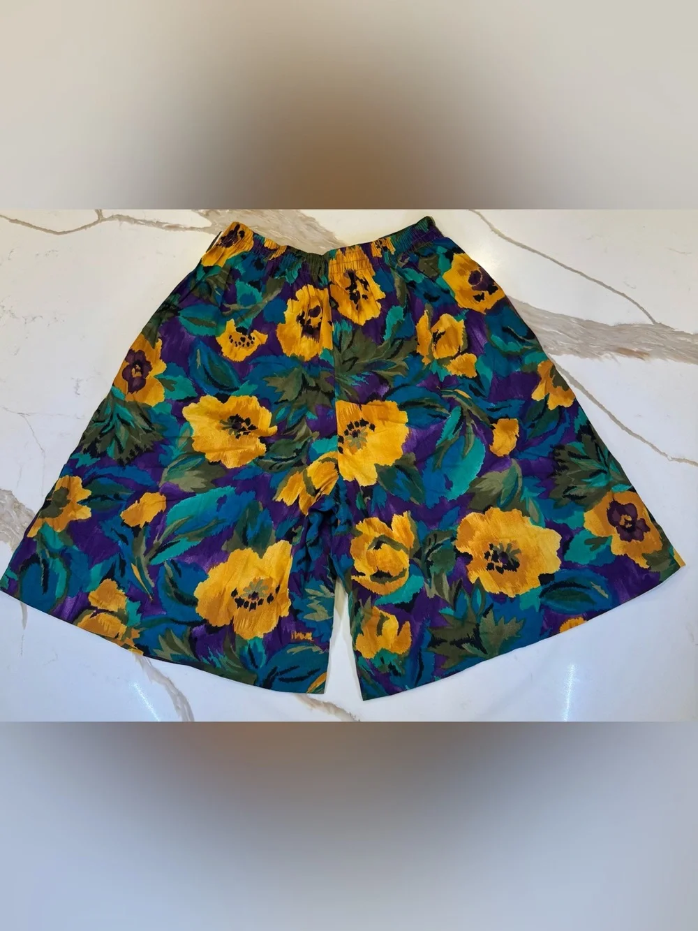 Vintage Floral Culotte Shorts M Knee Length Wide Leg Gaucho 80s 90s